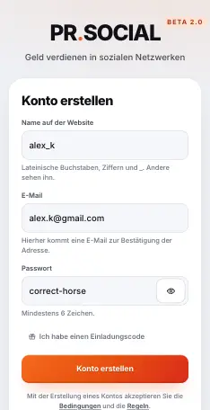 Das Registrierungsformular
