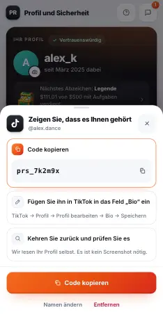 Der Code für Ihr Profil