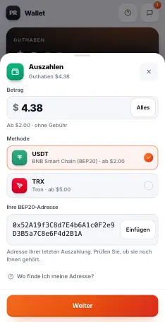 Das Auszahlungsformular