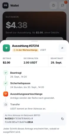 Ein Auszahlungsantrag in der Warteschlange