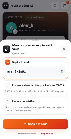 Le code pour votre profil