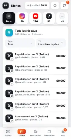 La liste des tâches