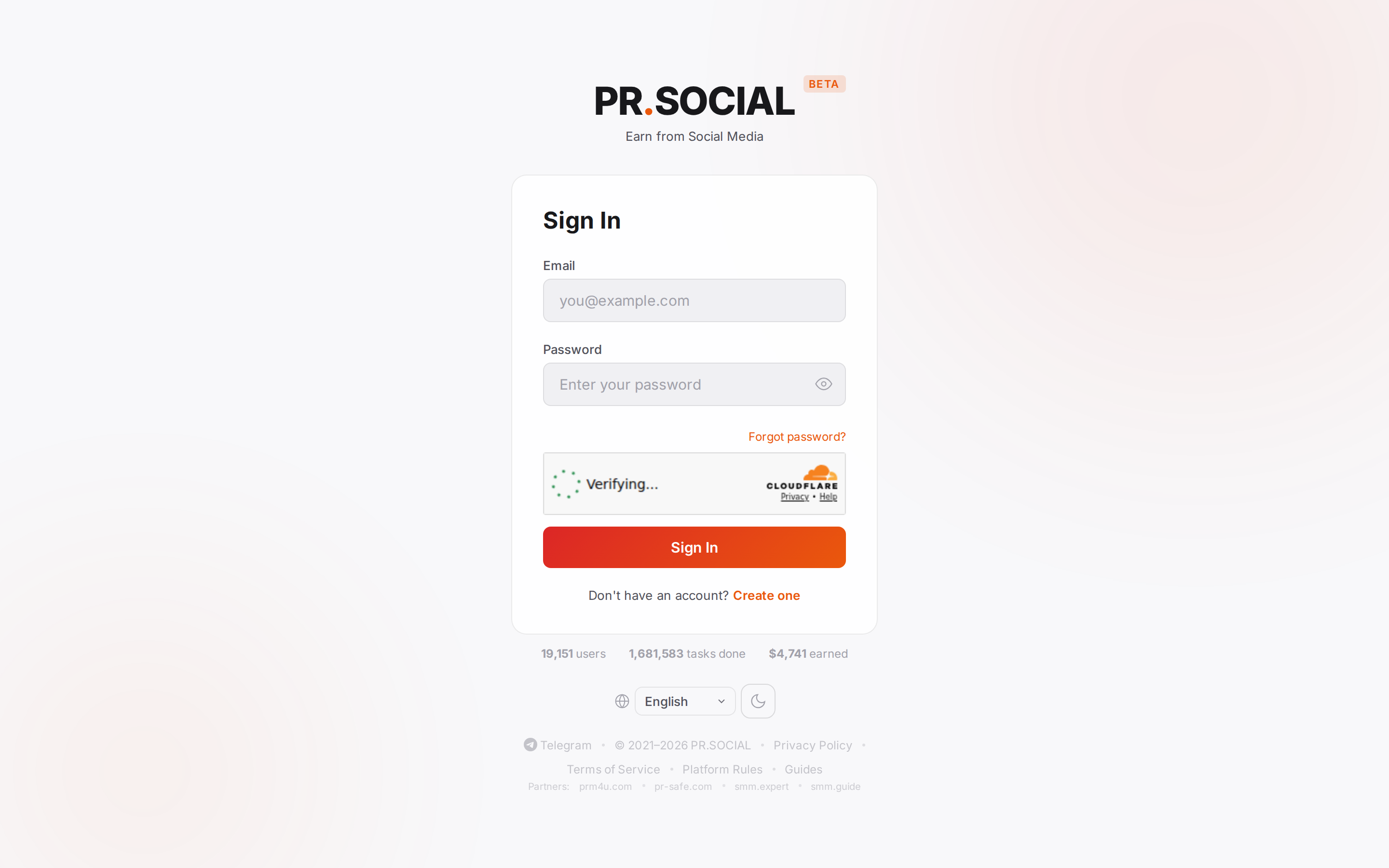 PR.SOCIAL landing page