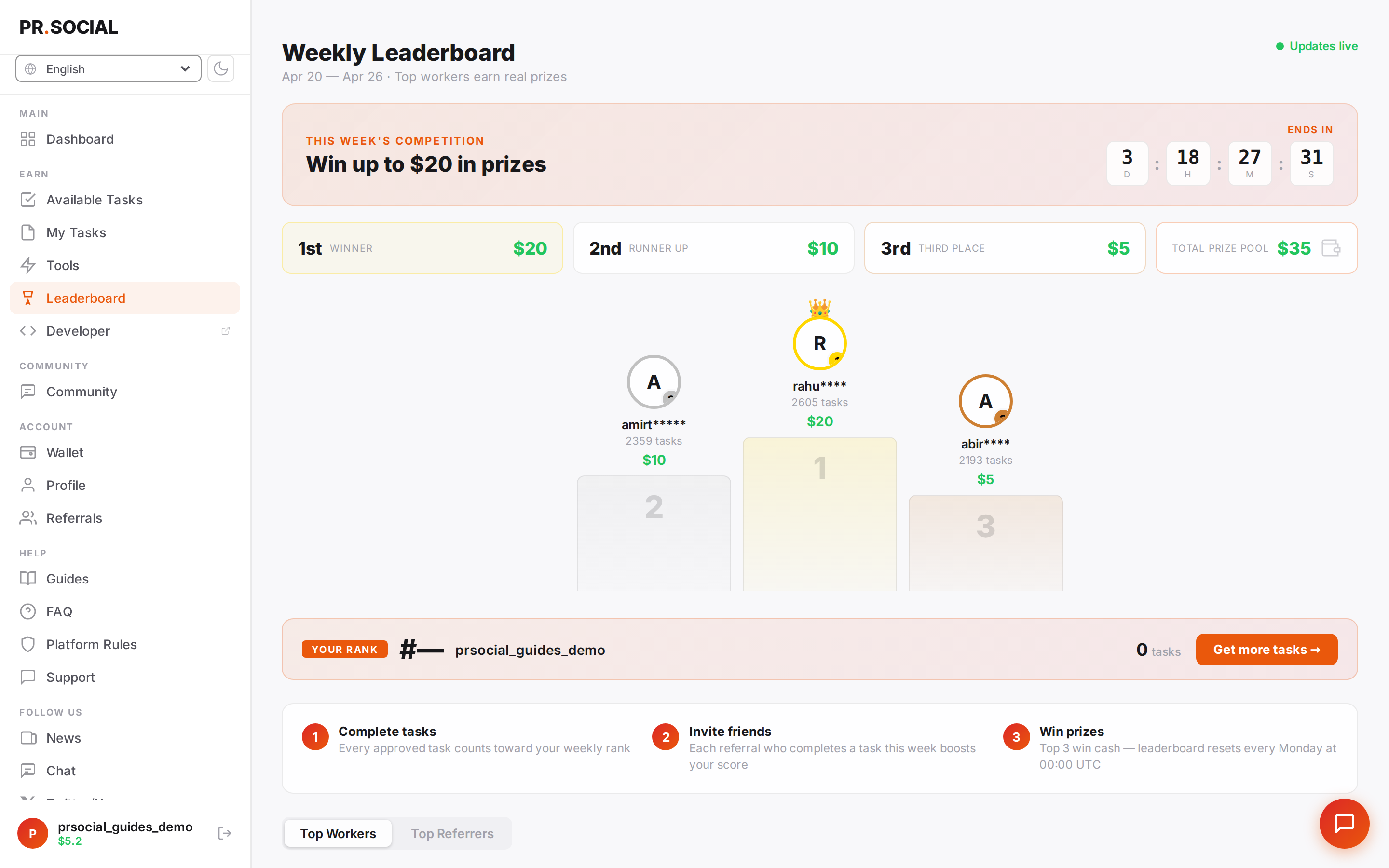 Leaderboard page