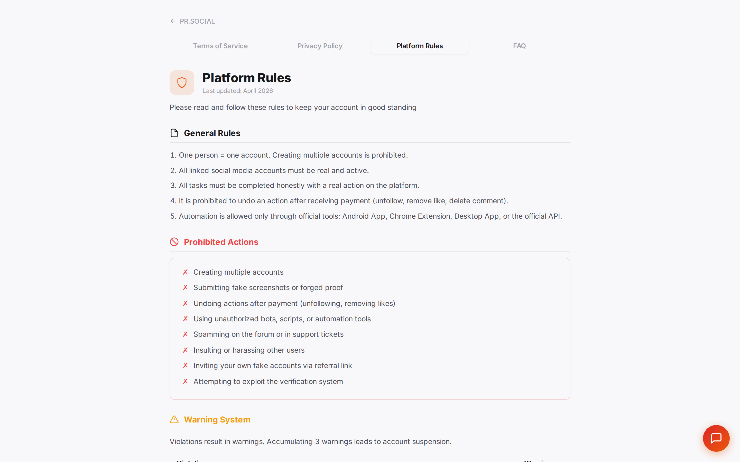 Platform Rules page