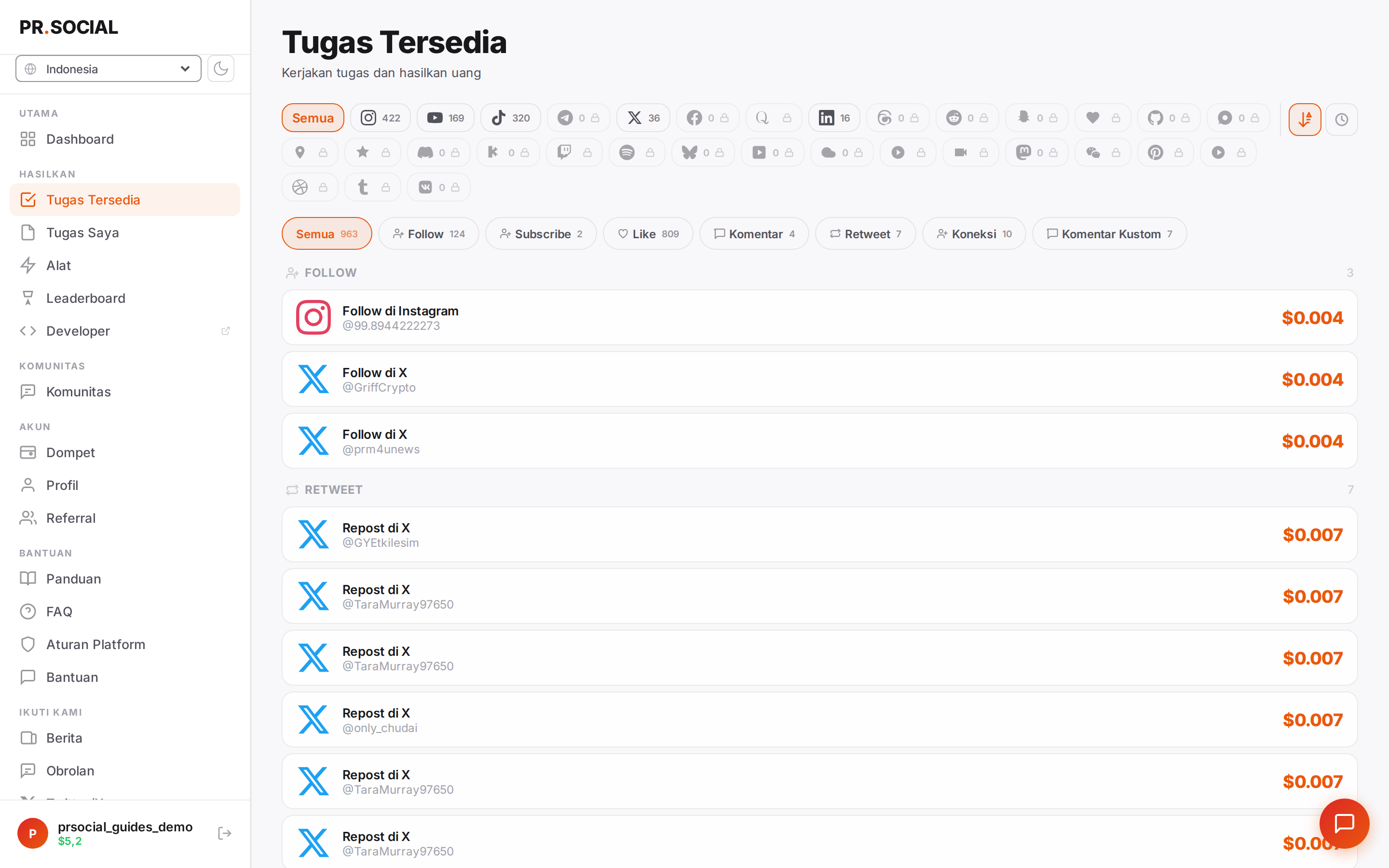 Feed tugas tersedia