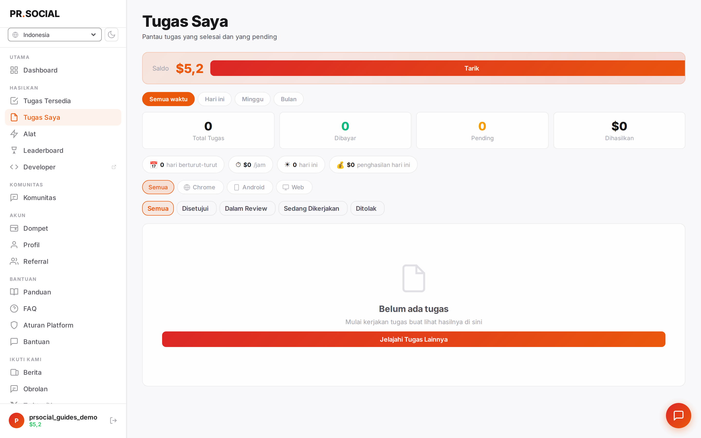 Halaman Tugas saya — riwayat dan statistik