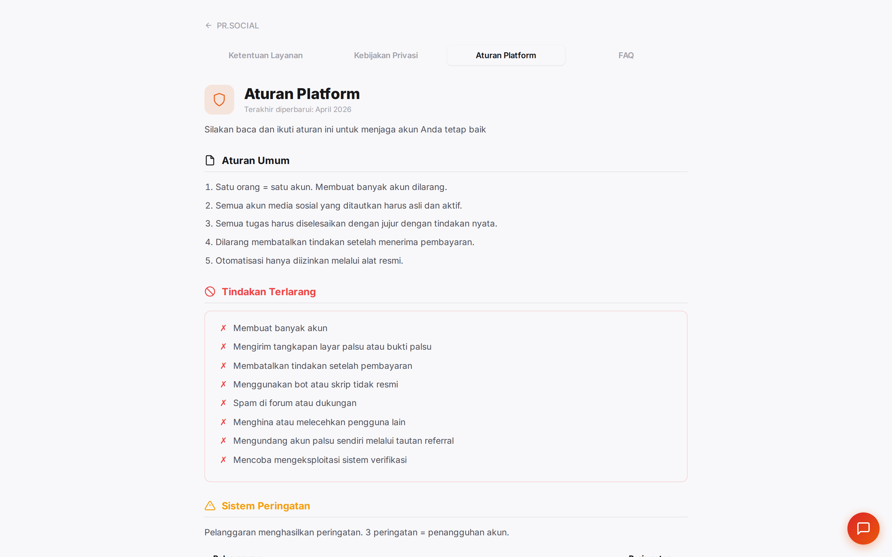 Halaman Aturan platform